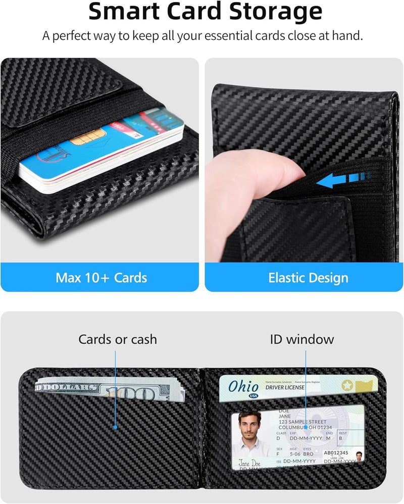 ExtreLife For Magsafe Wallet Stand, Strongest Magnetic Wallet for iPhone 17/16/15/14/13/12 Series, ID Window, 4 Card Slots, Fit 9 Cards, Vegan Leather, RFID Blocking, Black Carbon Fiber - Image 4